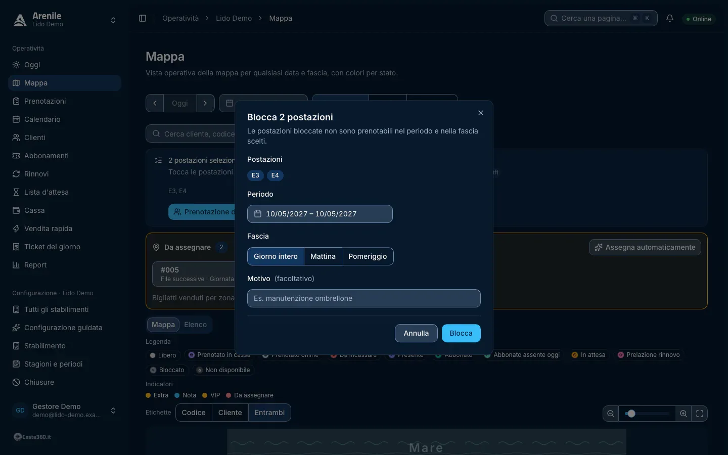 Finestra Blocca 2 postazioni con periodo, fascia e motivo