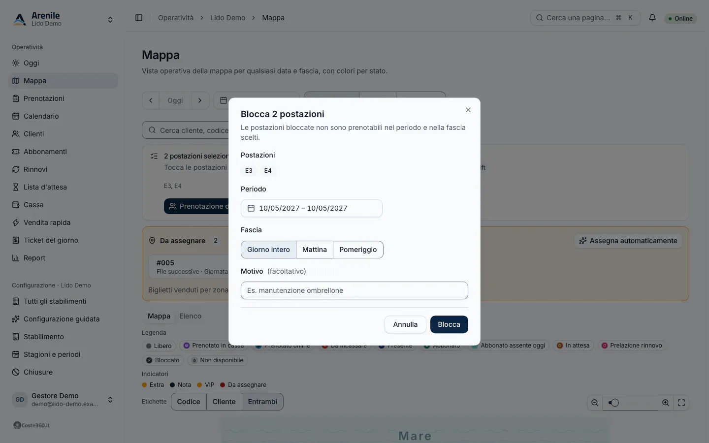Finestra Blocca 2 postazioni con periodo, fascia e motivo