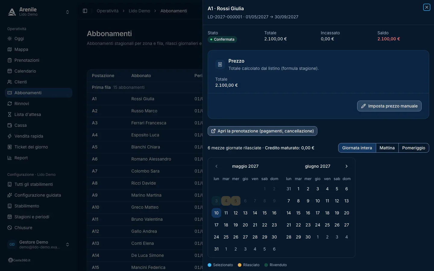 Season pass sheet with the Price section