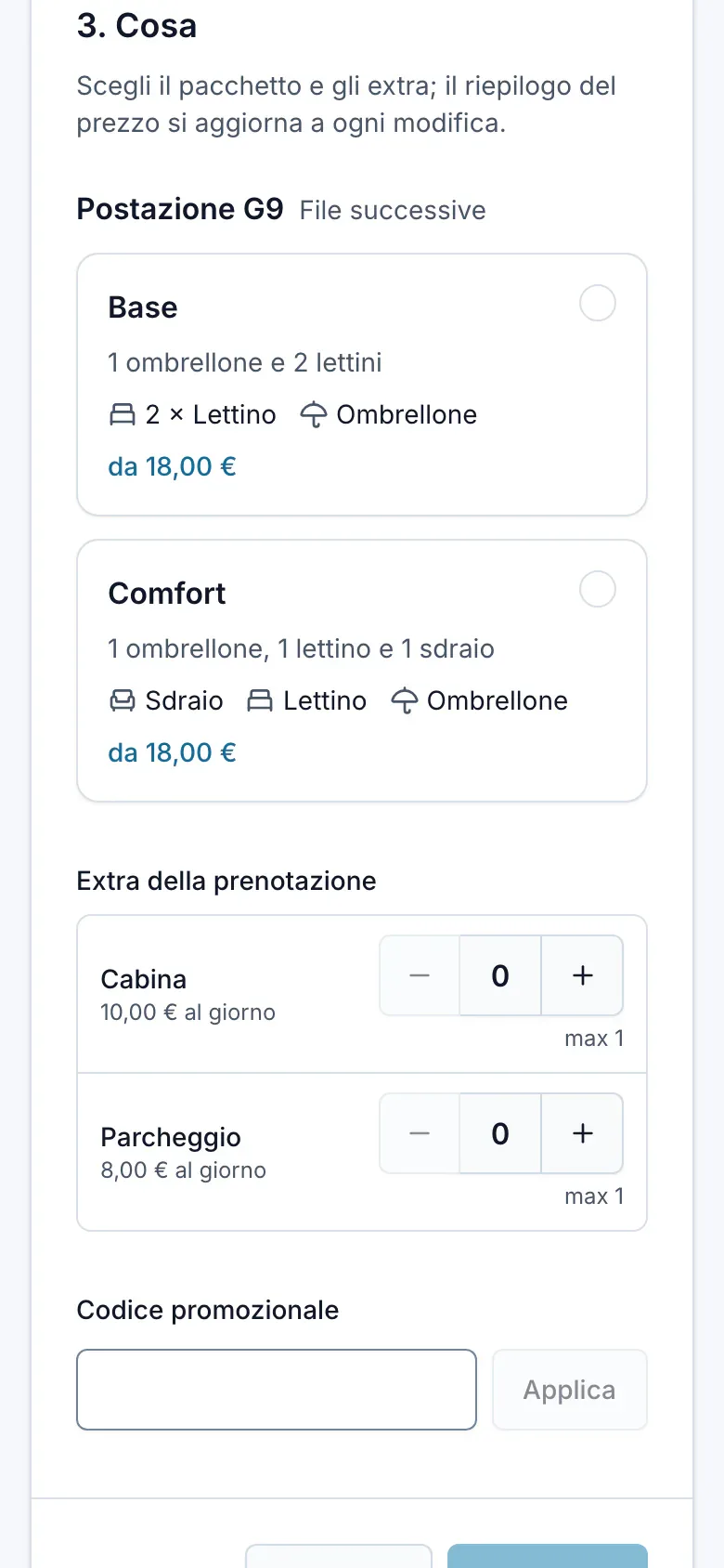 Passo Cosa su smartphone: pacchetti, extra e riepilogo del prezzo