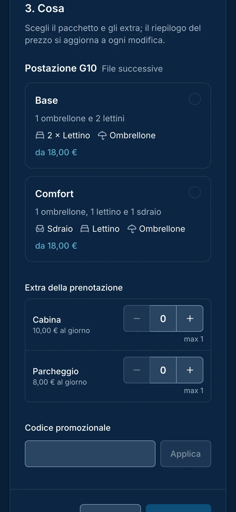 Passo Cosa su smartphone: pacchetti, extra e riepilogo del prezzo