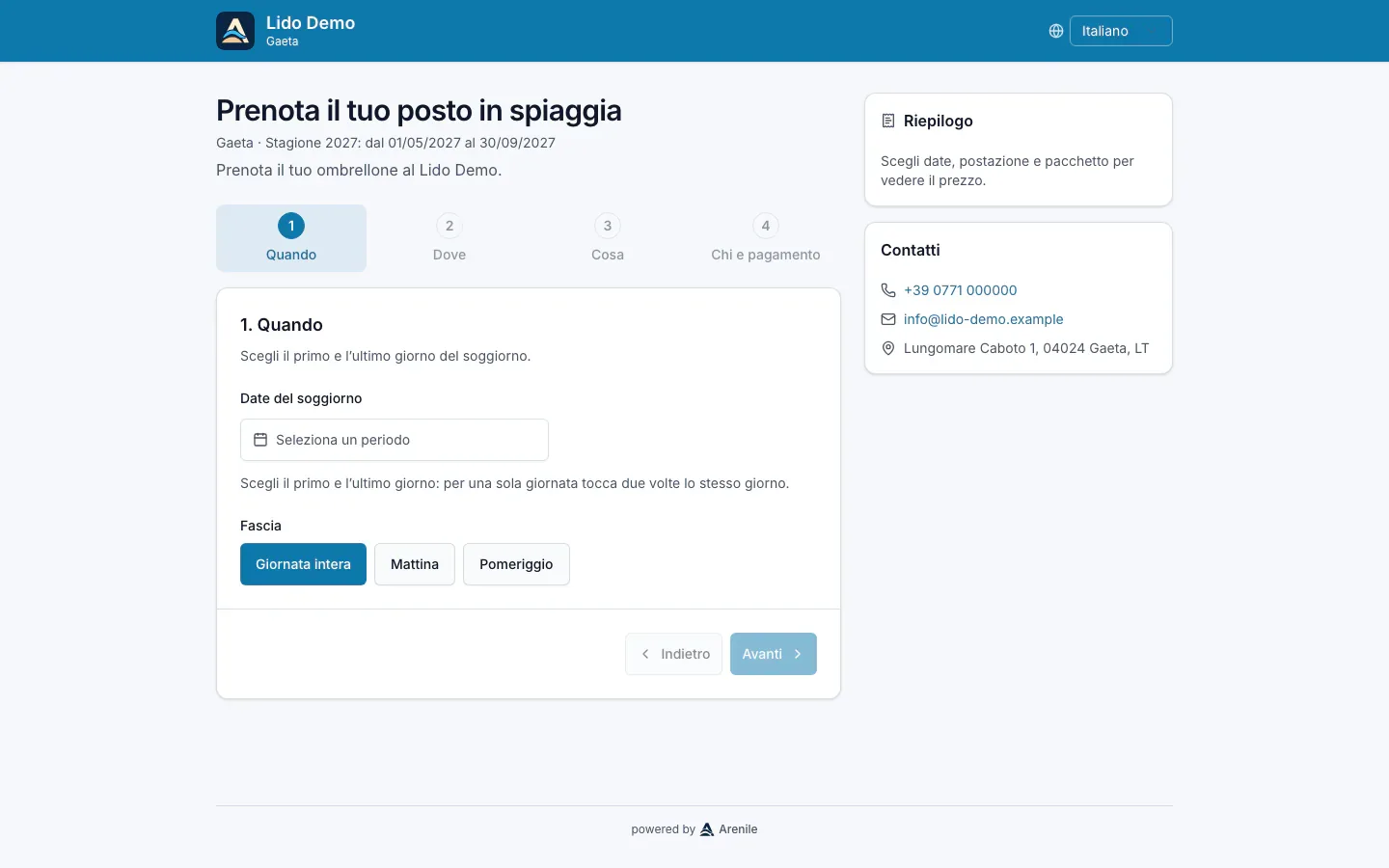 Passo Quando su computer: calendario della stagione con il riepilogo a fianco