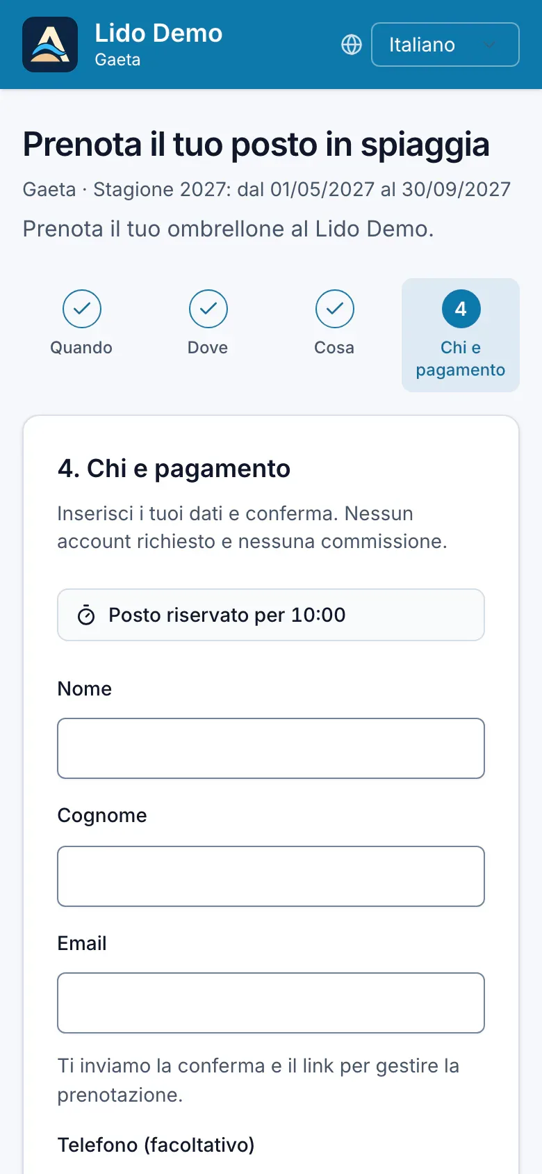 Passo Chi su smartphone: dati del cliente, consensi e tempo residuo del blocco