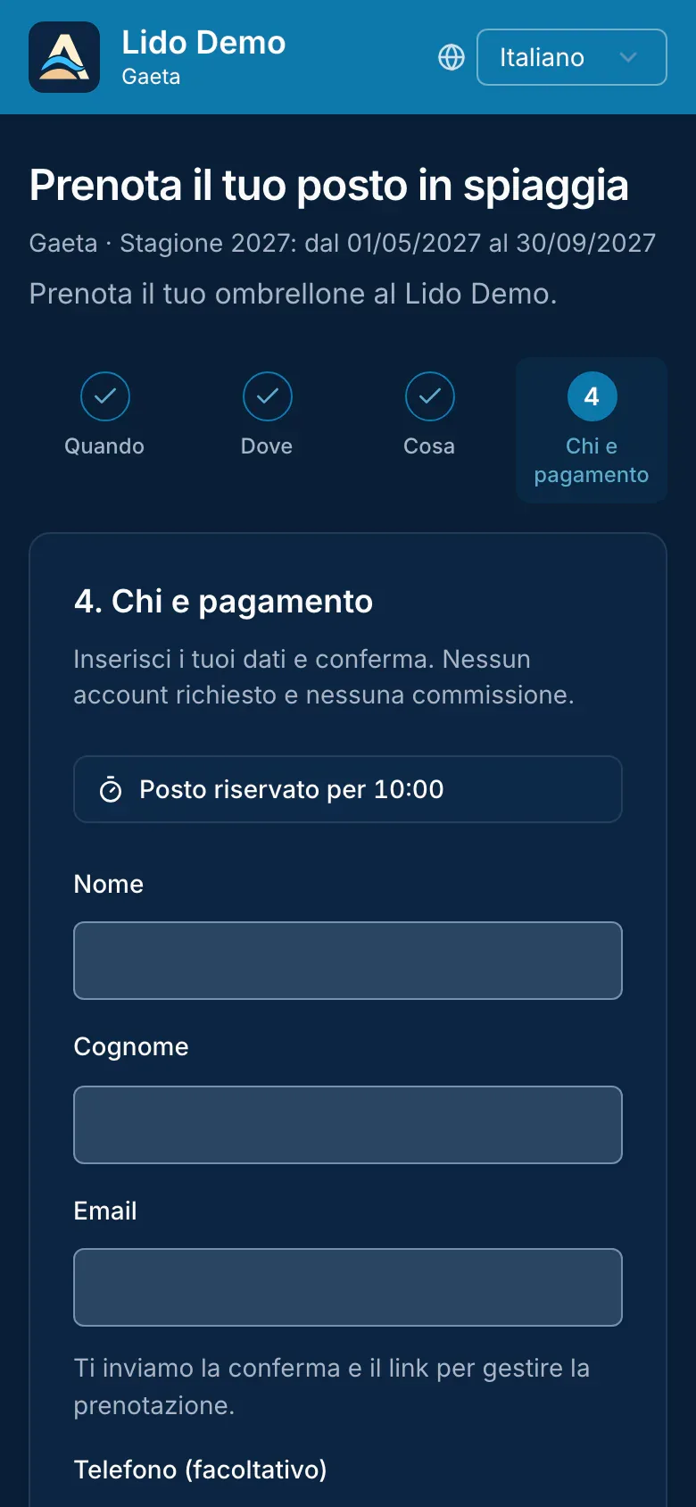 Passo Chi su smartphone: dati del cliente, consensi e tempo residuo del blocco